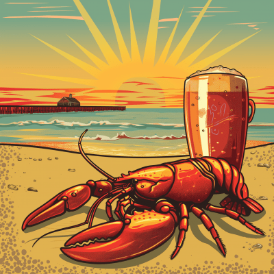 Lobster on Beach Illustration