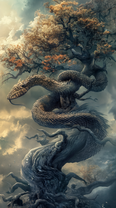 Majestic Dragon and Gnarled Tree