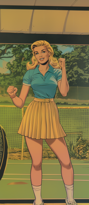 Blonde Woman Fist Pumping in Tennis Outfit