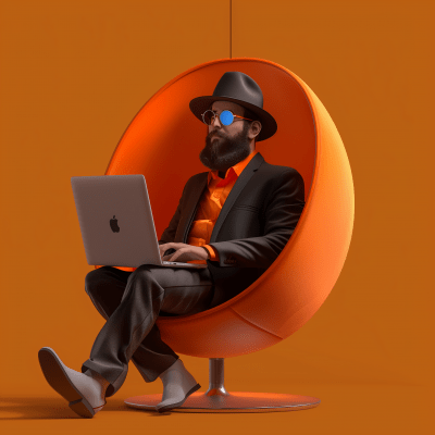 Cool Rabbi Working on a Computer