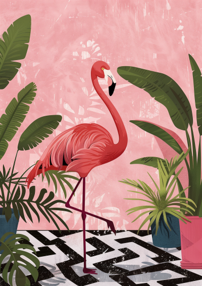Flamingo in Tropical Setting
