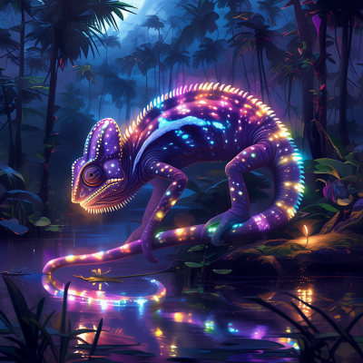 Neon Chameleon in Mystical Jungle
