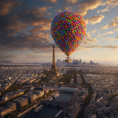 Paris Skyline with M&M Hot Air Balloon