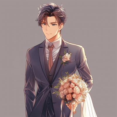 Stylish Anime Man with Roses