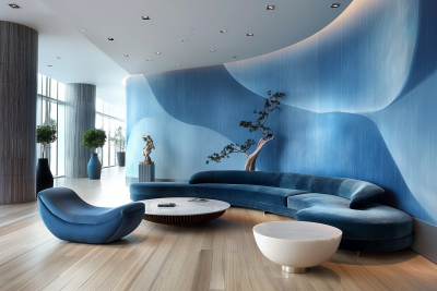 Modern Blue Curve Sofa in Lobby