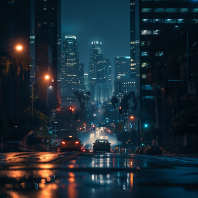 Dark City Streets of Los Angeles at Night
