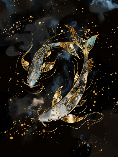 Ornate Koi Fish in Cosmic Backdrop