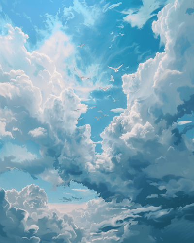 Soft Blue and White Sky in Guash Art Style