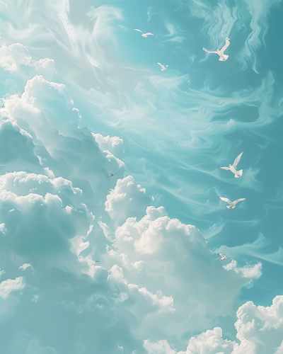 Soft Light Blue and White Sky in Guash Art Style