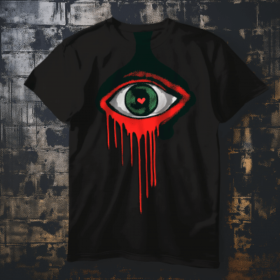 Stylized Eye Graphic on Black T-Shirt