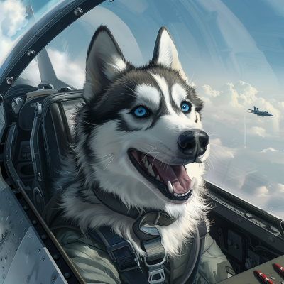 Husky Dog Piloting Fighter Jet