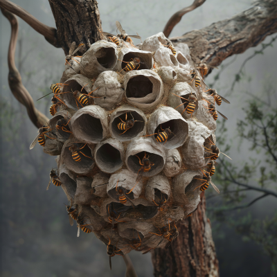 Wasp Nest in Forest Setting