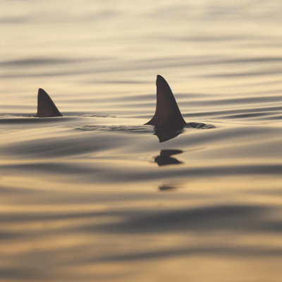 Shark Fins in Sunset Sea