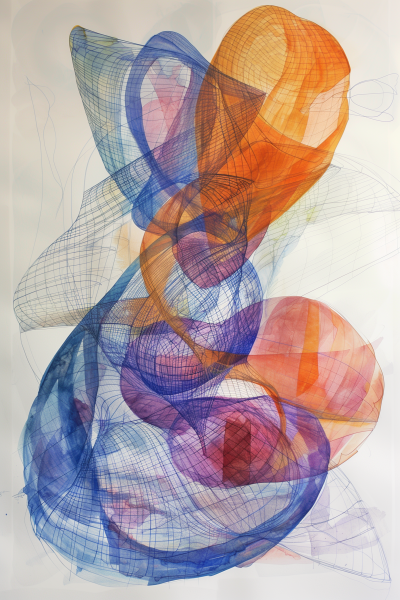 Wireframe Klein Bottle Watercolor Painting