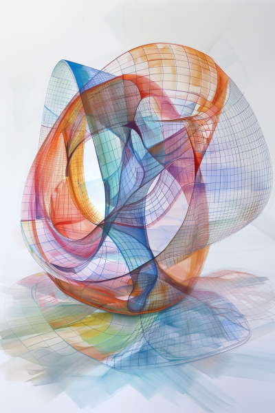 Abstract Watercolor Painting of a Wireframe Klein Bottle