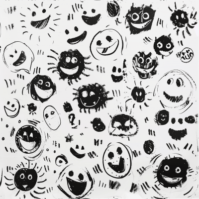 Positive Emoticons and Scribbles on White Background
