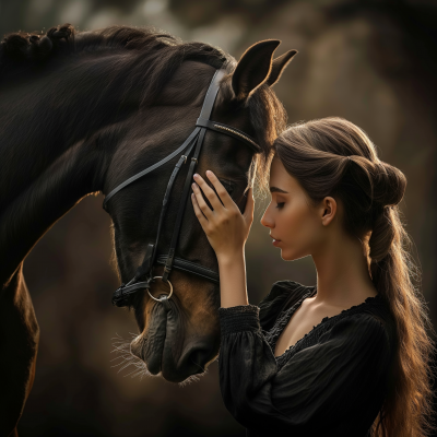 Girl with Horse in Minimalistic Setting