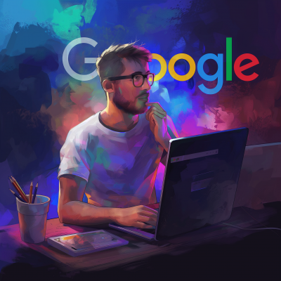 Freelance man playing with Google Ads logo