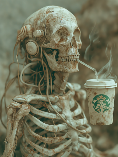 Skeleton Sipping Starbucks Coffee