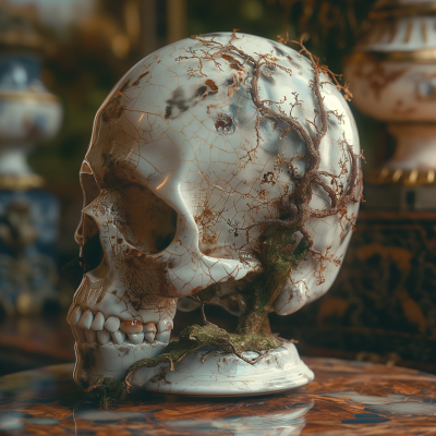 Skull in Ceramic Glass Bowl Display