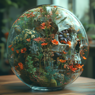 Yule Themed Mechanical Glass Memento Mori Skull Brain Construction Aquarium Bowl