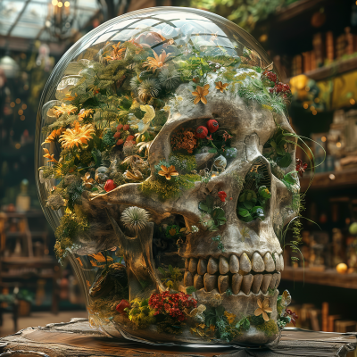 Intricate Glass Skull Museum Display