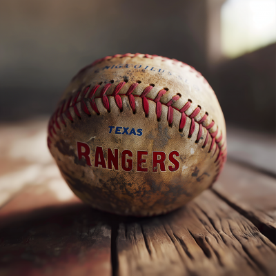 Worn Out Baseball with Texas Rangers Logo