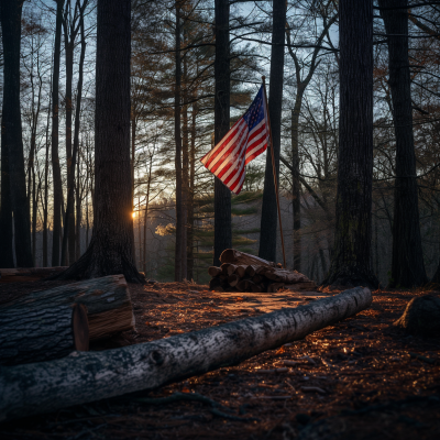 American Flag in the Forest