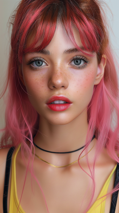 Vibrant Young Woman with Pink and Red Hair