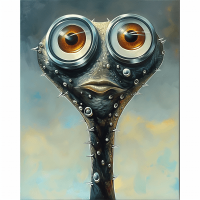 Surreal Creature with Orange-Eyed Goggles