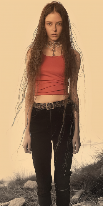 Long-haired Woman in Vintage Style