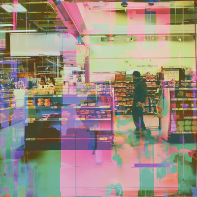 Glitchy Abstract Supermarket Scene