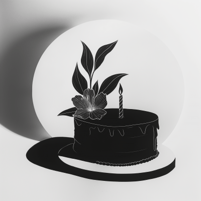 Minimal Black Shape Drawing of Elegant Birthday Cake