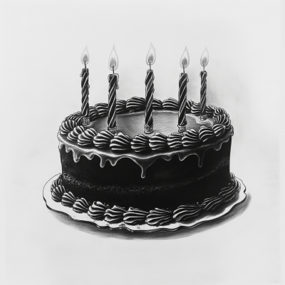Minimal Elegant Birthday Cake Silhouette Drawing