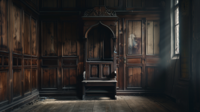 Confessional in old wooden church