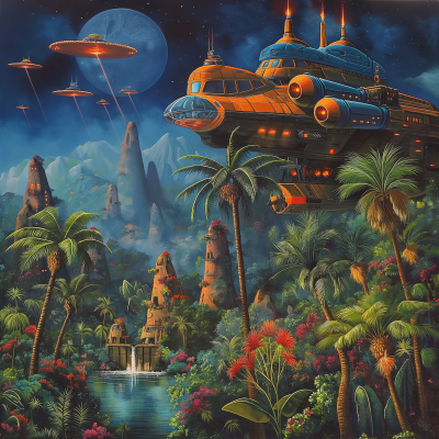 Tropical Space Ship with Robots Painting