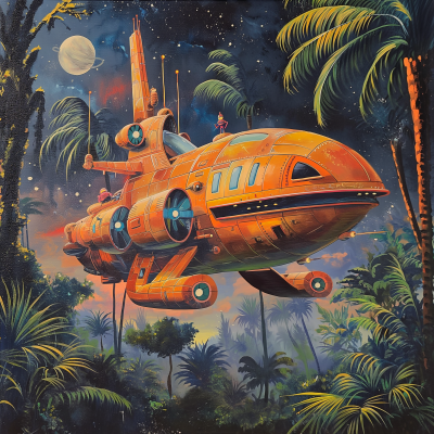 Tropical Space Ship with Robots Painting
