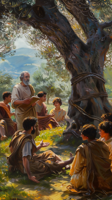 Ancient Greek Philosopher Teaching Under Olive Tree