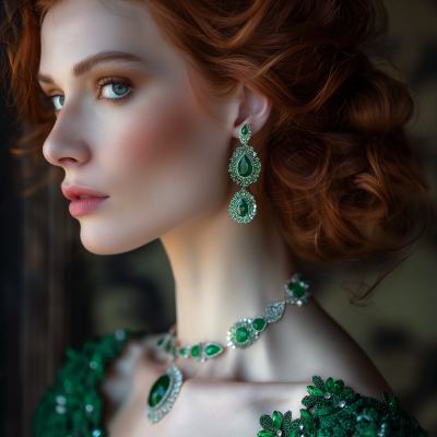 Elegant Woman with Emerald Jewelry