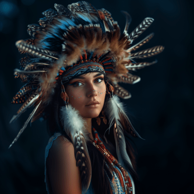 Naive American Woman with Feather Headdress