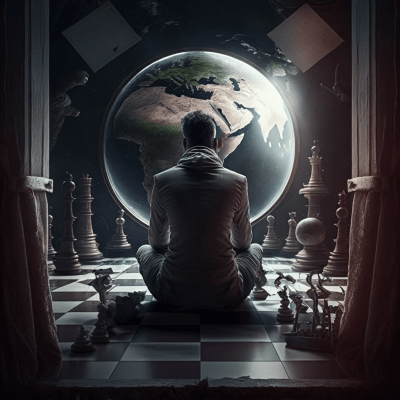 Man Playing Chess Against the World