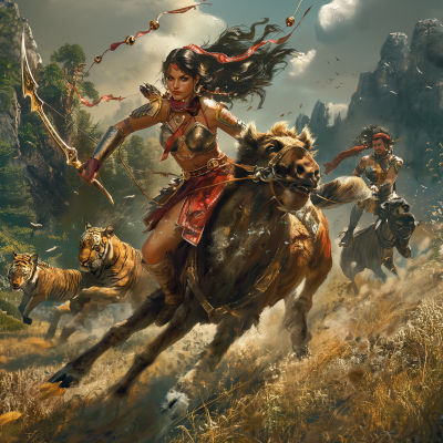 Barbarian Woman Warrior Riding Elk