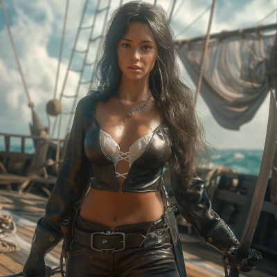 Swashbuckling Pirate Woman on Ship