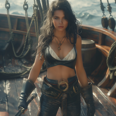 Swashbuckling Pirate Woman on Ship
