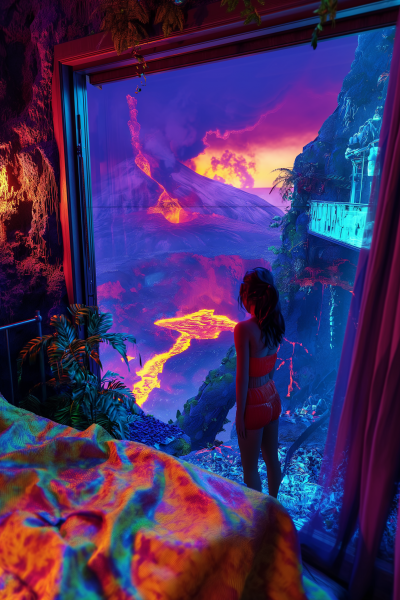 Surreal Bedroom Inside Active Volcano