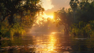 Tranquil Swamp Sunset