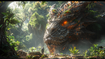 Moss-Covered Dragon in Sunlit Forest