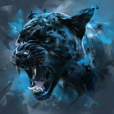 Roaring Black Jaguar Digital Artwork