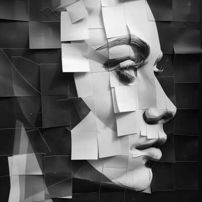 Monochrome Geometric Abstract Collage of a Woman’s Face