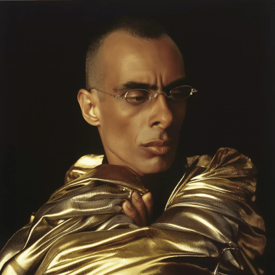 Contemplative Man in Golden Jacket